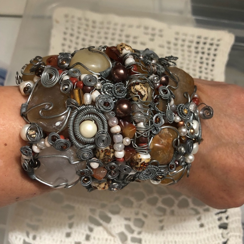 handcrafted cuff bracelet natural stones unique piece
